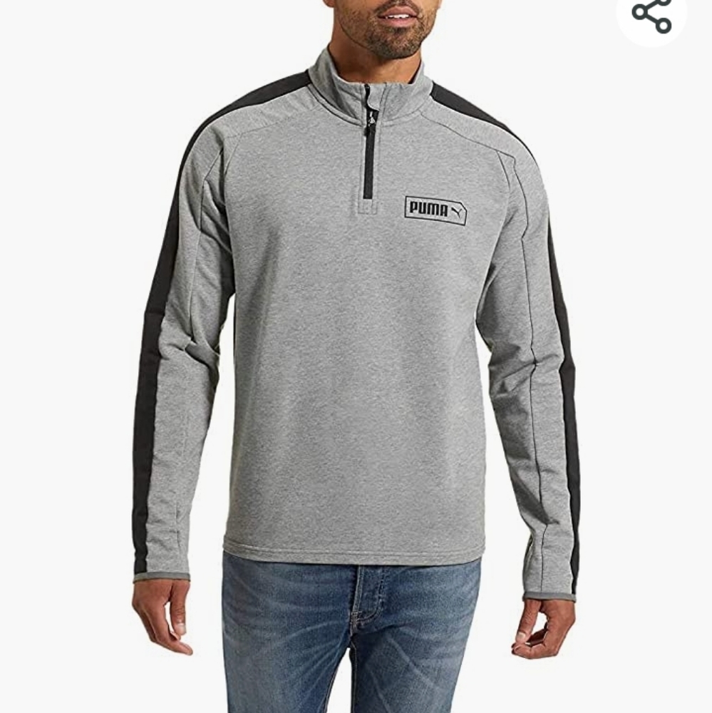 PUMA Mens Stretchlite Half Zip top,, sz L, in Heather grey